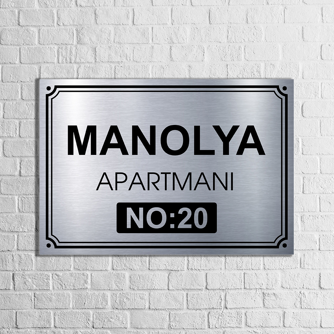 Metal Apartman Kapı İsimliği Tabela Silver Gümüş