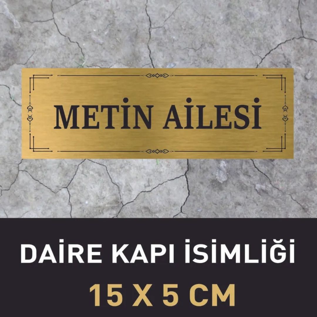 Gold Metal Daire Kapı İsimliği Kişiye Özel Baskı 