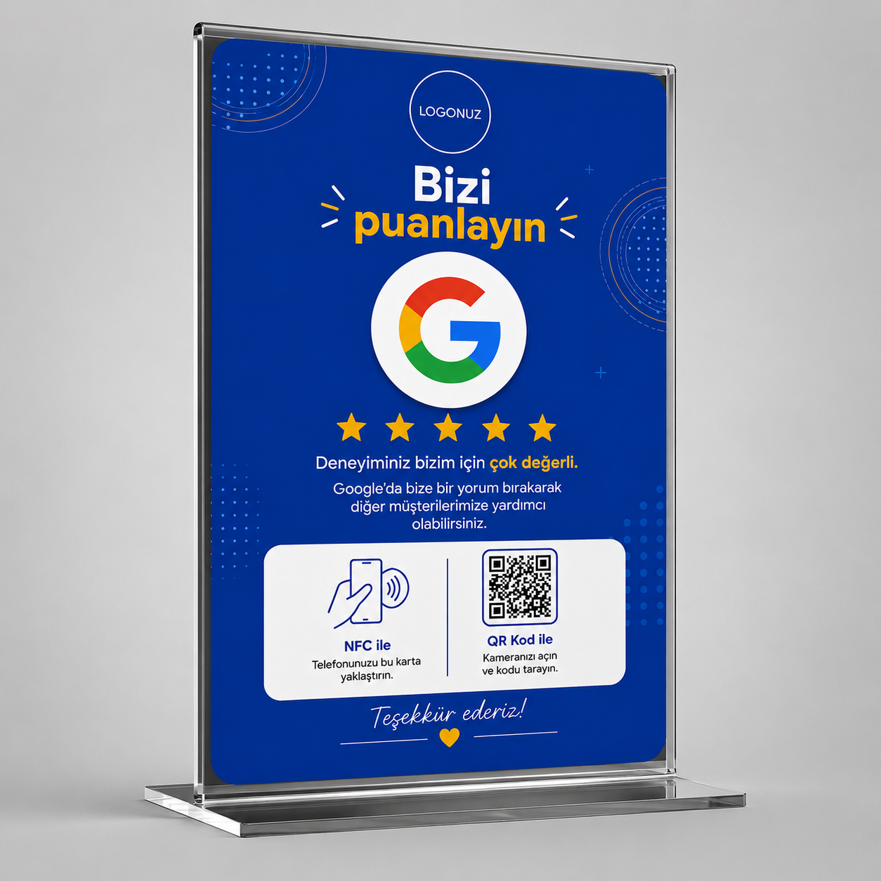 NFC Özellikli Google Yorum Standı QR Kodlu İşletme Yorum Aparatı