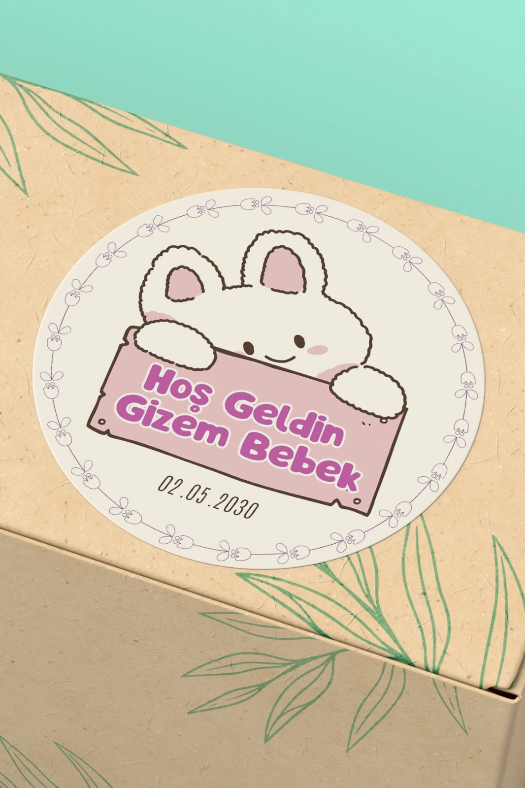 İsme Özel Tavşan Tema Yuvarlak Bebek Sticker Etiket